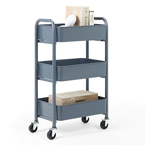 10 Space-Saving Tips: SunnyPoint 3-Tier Metal Storage Organizer - Mobile Utility Cart for Kitchen and Office (Blue, Compact Size)