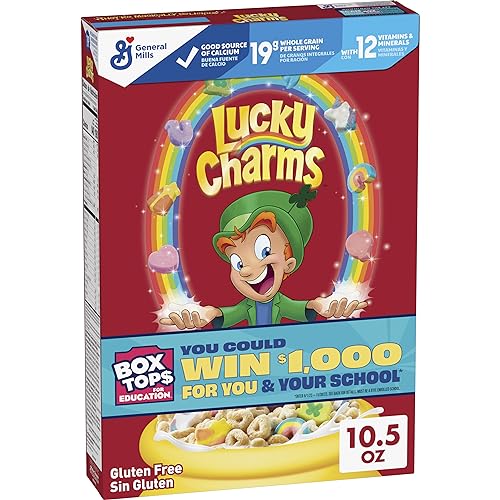 10.5 OZ Lucky Charms Gluten Free Cereal: A Kid’s Breakfast with Whole Grain Oats and Marshmallows