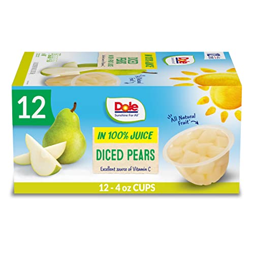 12 Cups of Dole Fruit Bowls Diced Pears in 100% Fruit Juice: A Gluten-Free, Healthy Snack for Back to School