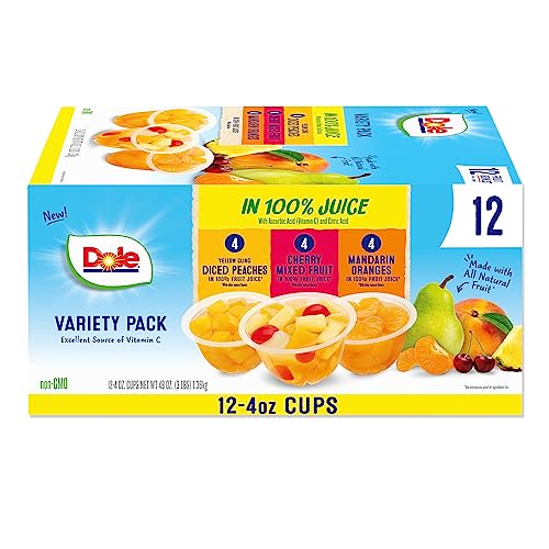 12 Cups of Dole Fruit Bowls in 100% Juice Variety Pack: A Gluten-Free, Healthy Back-to-School Snack