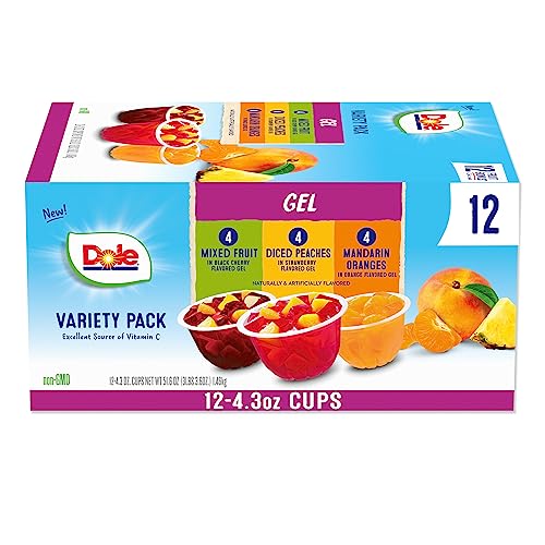 12-Pack of Dole Fruit Bowls: Peaches, Mixed Fruit, Mandarin Oranges | Gluten-Free, Healthy Snack [4.3oz Cups]