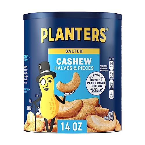 14 Oz Canister of PLANTERS Salted Cashew Halves & Pieces: A Plant-Based Protein Party Snack