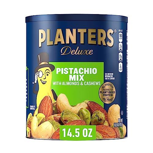 14.5 Oz Canister: PLANTERS Deluxe Pistachio Mix - A Nutritious Plant-Based Protein Snack for Your Party