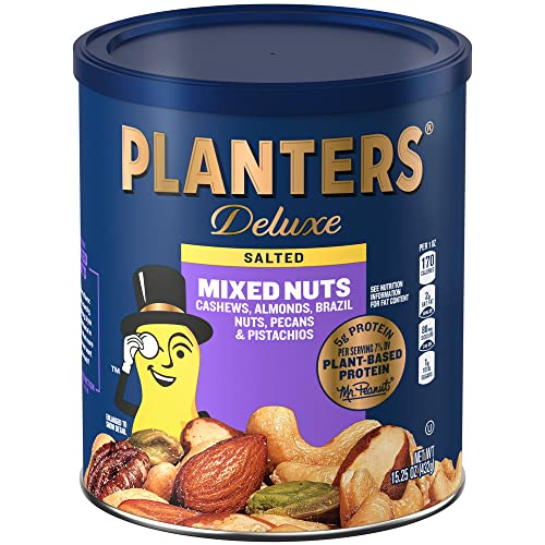 15.25oz Canister of Planters Deluxe Salted Mixed Nuts: A Nutritious and Delicious Party Snack Packed with Plant-Based Protein