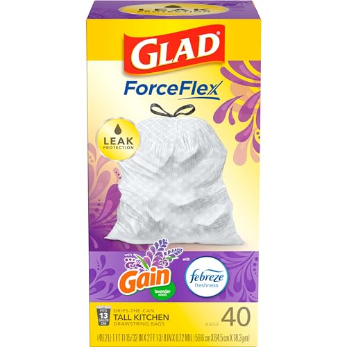 40 Count Glad ForceFlex Tall Kitchen Drawstring Trash Bags: Gain Lavender with Febreze Freshness for 13 Gallon Trash Bag - Best Price, Tips, and Facts