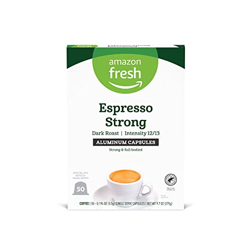 50 Count Amazon Fresh Espresso Capsules - Intensity 12/13 - Compatible with Nespresso Original Brewers