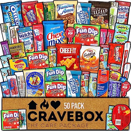 50 Count CRAVEBOX Snack Box Variety Pack: The Ultimate Christmas Treats Gift Basket for Adults, Kids, and Everyone in Between