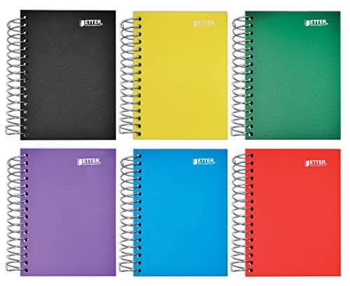 6-Pack Small Spiral Notebooks with Poly Plastic Covers - College Rule, 200 Sheets - Assorted Primary Colors - Perfect for Office Use