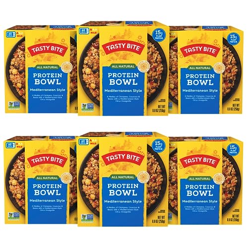 6-Pack TASTY BITE Mediterranean Protein Bowl: Ready-to-Eat Vegan Meal with 14g Plant Protein, Microwaveable