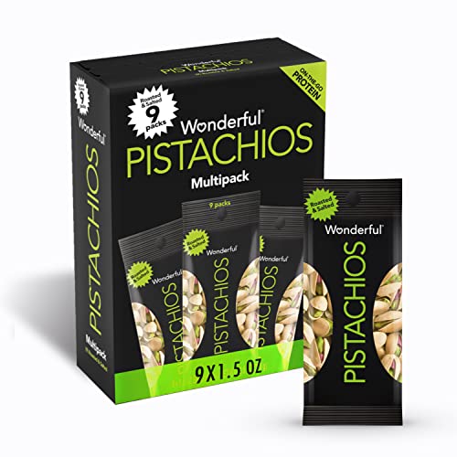 9 Pack of Wonderful Pistachios In Shell, Roasted and Salted Nuts - Protein Snack for On-the-Go - Individually Wrapped Healthy Snack - [Price/Discount/Cost/Deal]