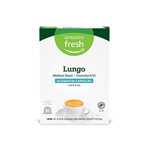 Amazon Fresh Lungo Medium Roast Aluminum Capsules: A Nespresso Compatible Choice with Intensity 6/13 - 50 Count (5 Packs of 10)