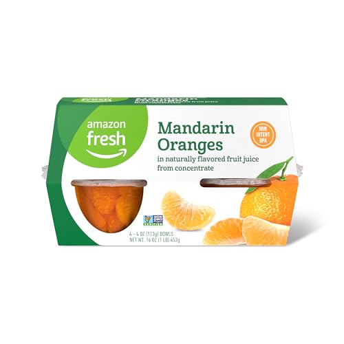 Amazon Fresh Mandarin Orange in Fruit Juice: 4-oz Bowls (Pack of 4) - Previously Happy Belly, Packaging May Vary