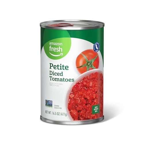 Amazon Fresh Petite Diced Tomatoes: Packaging Comparisons and 14.5 oz Size - Updated Happy Belly Brand