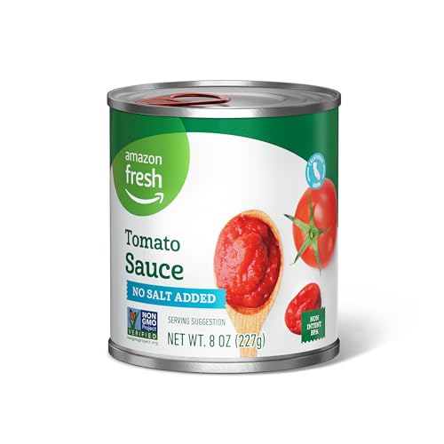 Amazon Fresh Tomato Sauce - No Salt Added, 8 oz | Happy Belly Rebrand, Varying Packaging