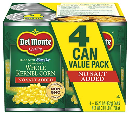 Del Monte Golden Sweet Whole Kernel Corn: No Added Salt, 15.25 Oz Can