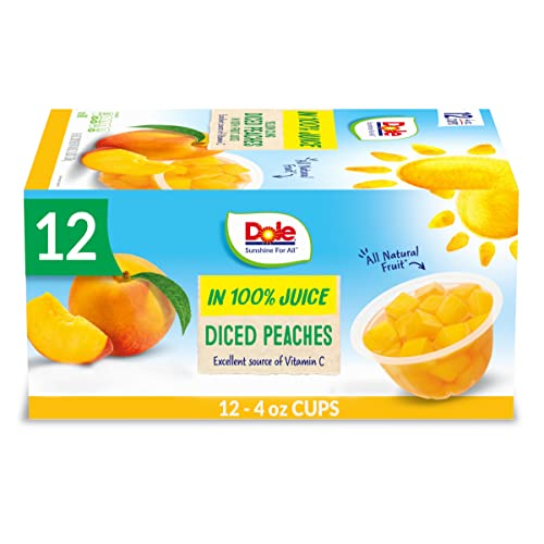 Dole Fruit Bowls: 12-Pack of Gluten-Free, Healthy Snacks - Diced Peaches in 100% Juice, Perfect for Back to School