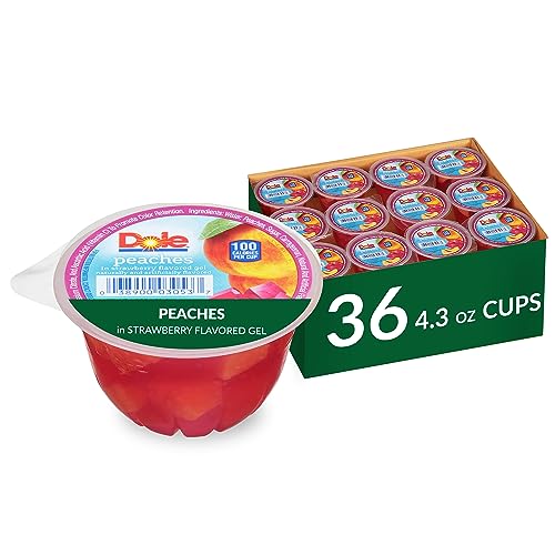 Dole Fruit Bowls: Peaches in Strawberry Gel - The Perfect Gluten-Free, Healthy Back-to-School Snack! 36 Cups, 4.3oz Each