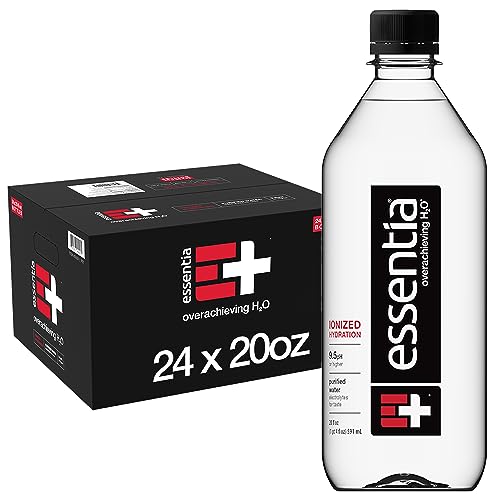 Essentia Bottled Water: 99.9% Pure Ionized Alkaline Water, Electrolyte-Infused, pH 9.5+ with a Clean, Smooth Taste - 20 Fl Oz (Pack of 24)