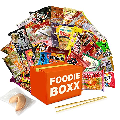 FOODIE BOXX Asian Instant Ramen Noodles Variety Pack: A Tasty and Convenient Option with Cookies & Chopsticks - Best for Budget-Friendly Foodies!