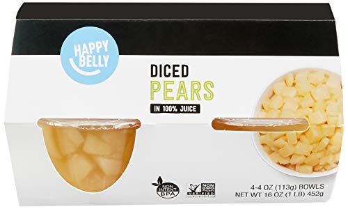 Happy Belly Fruit Bowls: Diced Pears in 100% Juice, 4oz - Pack of 4 | Amazon Brand Review & Recommendation