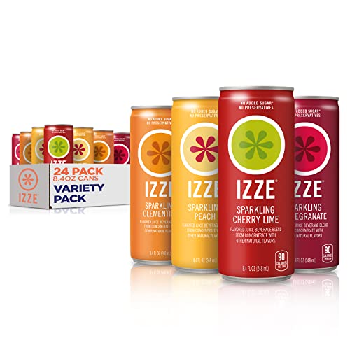 IZZE Sparkling Juice Variety Pack: Peach, Clementine, Cherry Lime, Pomegranate - 24-Pack, 8.4 Fl Oz Cans - A Refreshing and Flavorful Option for Thirst Quenching