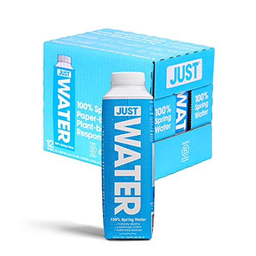 JUST Water: Premium Eco-Friendly Spring Water in BPA-Free Plant-Based Bottle - Alkaline pH 8.0 - Recyclable Boxed Carton - 16.9 Fl Oz (Pack of 12)