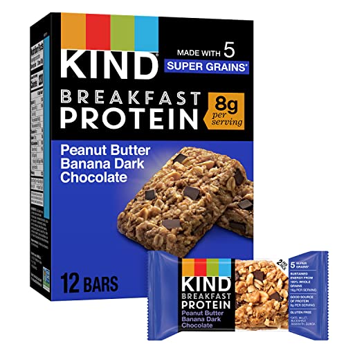 KIND Breakfast Bars: Peanut Butter Banana Dark Chocolate Flavor, Gluten-Free, 8g Protein, 1.76oz Packs (6 Count)