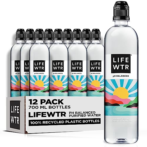 LIFEWTR Premium Purified Water: pH Balanced with Electrolytes, 100% Recycled Plastic Bottles, 23.7 Fl Oz - Pack of 12