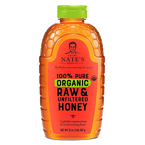 Nature Nate’s 100% Pure Organic Raw Honey: USDA Certified, 32 Oz Squeeze Bottle - No Additives, All-Natural Sweetener