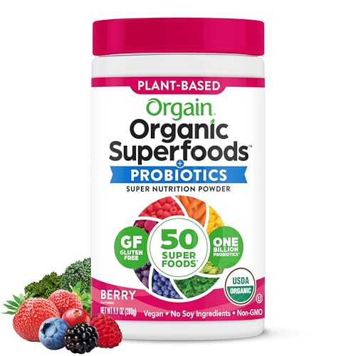 Orgain Organic Greens Powder + 50 Superfoods, Berry - Gut Health and Antioxidants Boost with 1 Billion Probiotics - Vegan, Plant Based, Gluten Free, Non GMO, Dairy Free Juice & Smoothie Mix - 0.62lb: A Comprehensive Review