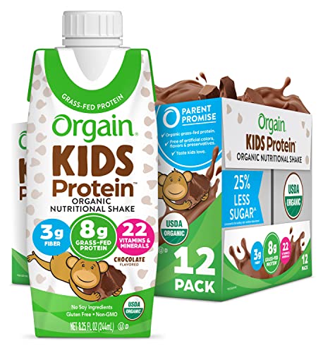 Orgain Organic Kids Nutritional Protein Shake - A Healthy Snack with 8g of Dairy Protein, 22 Vitamins & Minerals, and Real Fruits & Vegetables | Gluten-Free, Soy-Free, Non-GMO | 8.25 Fl Oz (Pack of 12)