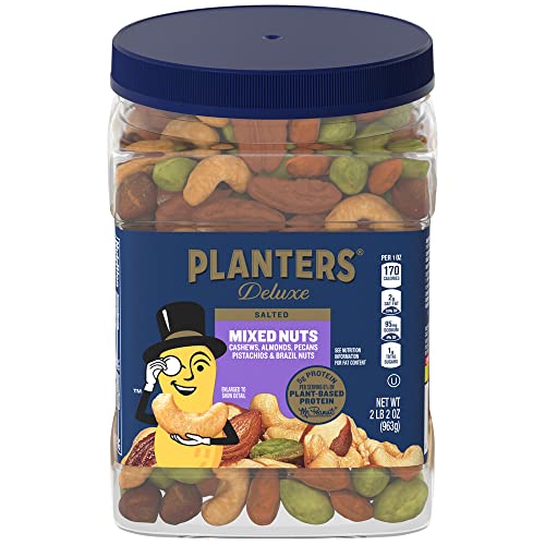 PLANTERS Deluxe Salted Mixed Nuts: A Nutritious and Tasty Plant-Based Protein Snack | 34oz Container | Price, Benefits, and Ideas