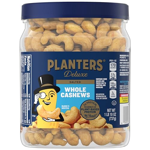 PLANTERS Fancy Whole Cashews with Sea Salt: A Nutritious and Kosher Snack in a 26 oz. Resealable Jar