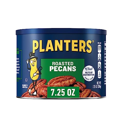 PLANTERS Roasted Pecan Nuts: A Plant-Based Protein Party Snack in a 7.25 Oz Canister