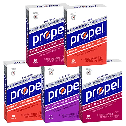 Propel Powder Packets: A 3-Flavor Variety Pack with Electrolytes, Vitamins, and Zero Sugar - Packaging May Vary. Get 10 Count (Pack of 5) at an Affordable Price!