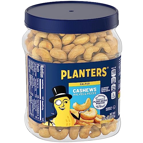 Top 10 Plant-Based Protein Snacks: PLANTERS Salted Cashew Halves & Pieces, 26 Oz Canister